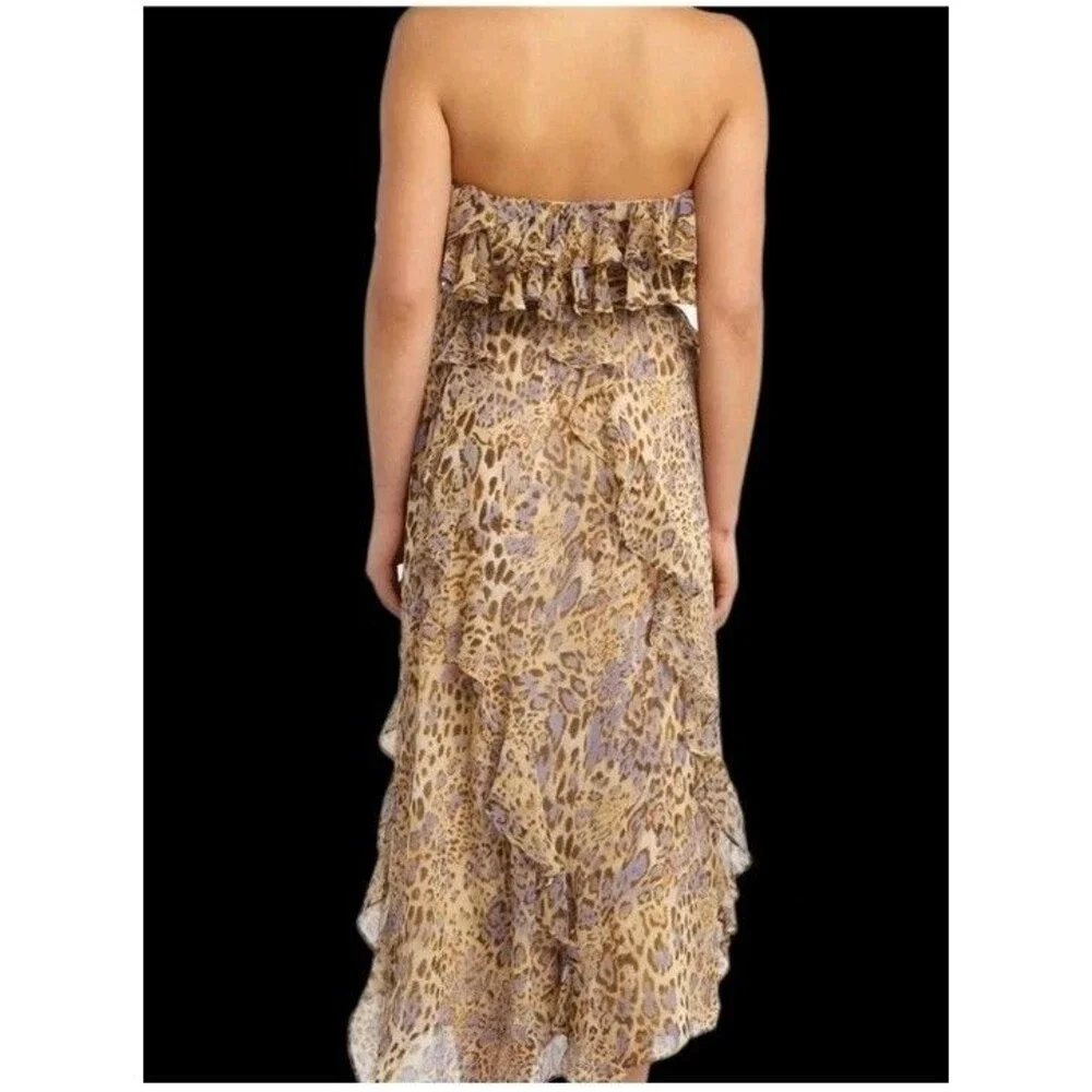 Bardot Junior Girls 10 Midi Tiered Chiffon Dress Animal Print Ruffled Straps/Tie